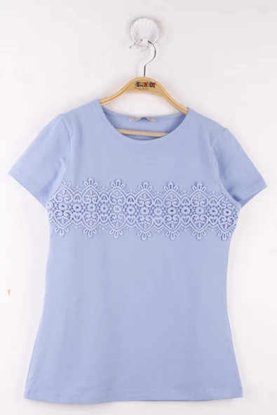 Toontoy Kız Çocuk Önü Dantelli İnci Detaylı Okul Tişört - 5