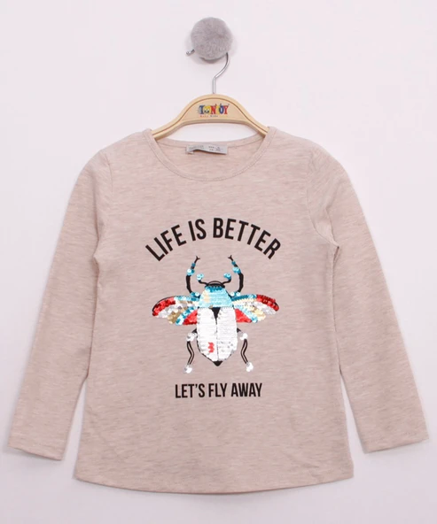 Toontoy Kız Çocuk Pullu Uğur Böceği Nakışlı T-Shirt - 7
