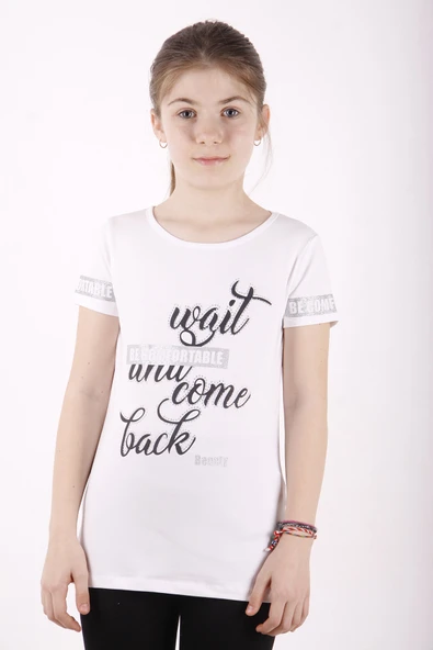 Toontoy Kız Çocuk Slogan Baskılı Tişört - 7