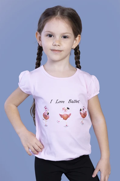 Toontoy Kız Çocuk Lastikli Büzgü Detaylı Baskılı Tişört - 5
