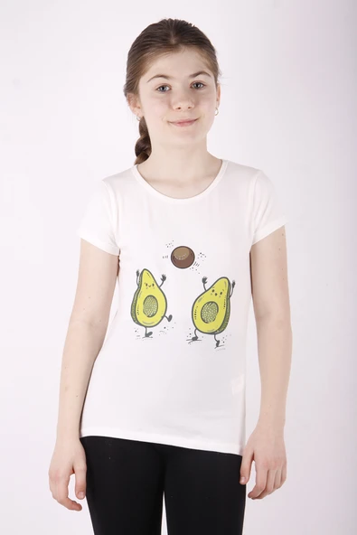Toontoy Kız Çocuk Avakado Baskılı Tişört - 5