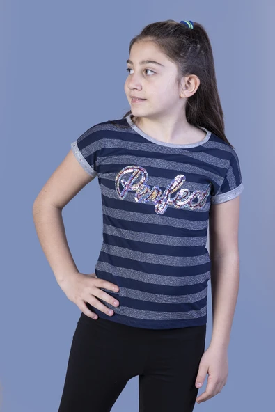 Toontoy Kız Çocuk Perfect Nakışlı Kolları İnci Detaylı Tişört - 3
