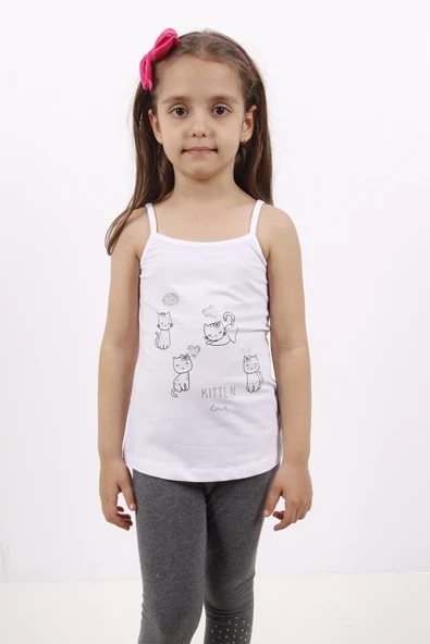 Toontoy Kız Çocuk Kedi Baskılı Atlet - 10