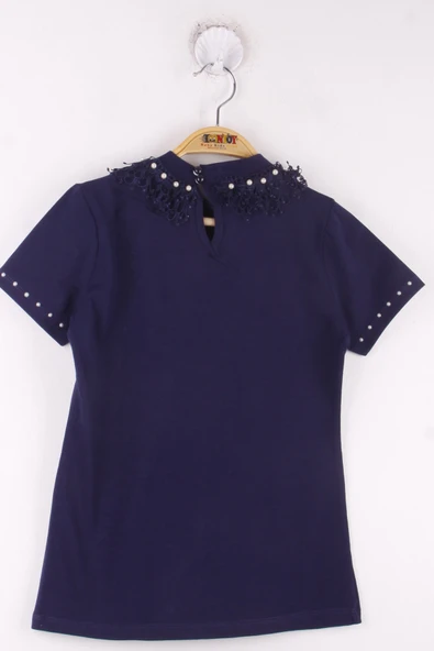 Toontoy Kız Çocuk Yaka Dantelli İnci Detaylı Okul Tişört - 4