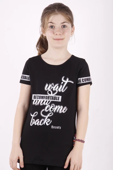 Toontoy Kız Çocuk Slogan Baskılı Tişört - 10