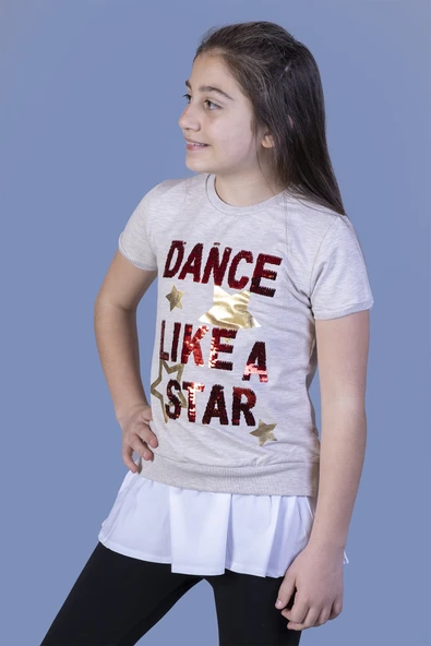 Toontoy Kız Çocuk Dance Pul Nakışlı Tişört - 6
