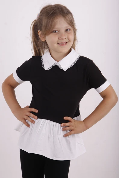 Toontoy Kız Çocuk Gömlek Yaka Dantel Detaylı Tişört - 8