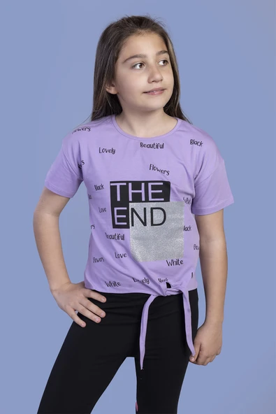 Toontoy Kız Çocuk Komple Baskılı Bağlama Detaylı Tişört - 7