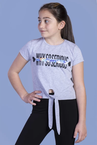 Toontoy Kız Çocuk Why So Serious Baskılı Pul Detaylı Tişört - Resim 5