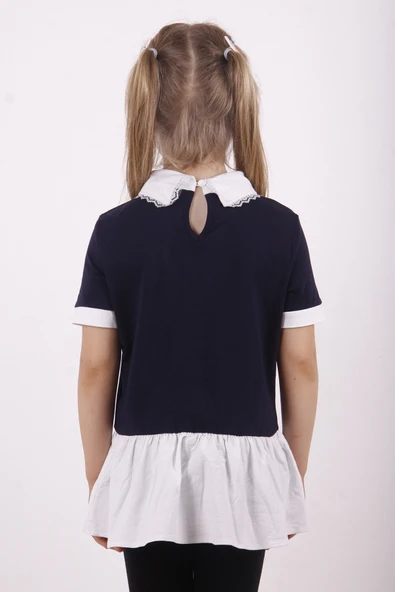 Toontoy Kız Çocuk Gömlek Yaka Dantel Detaylı Tişört - 6