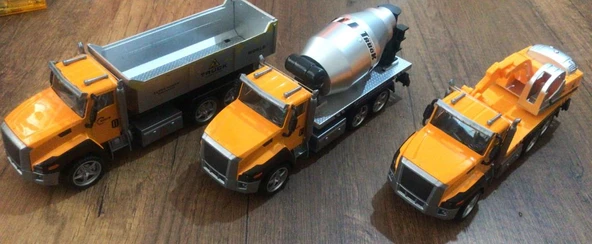 Oyuncak İnşaat Kamyonları Kazıcı Mikser Kasalı Taşıyıcı 3 lü Metal Set - 6
