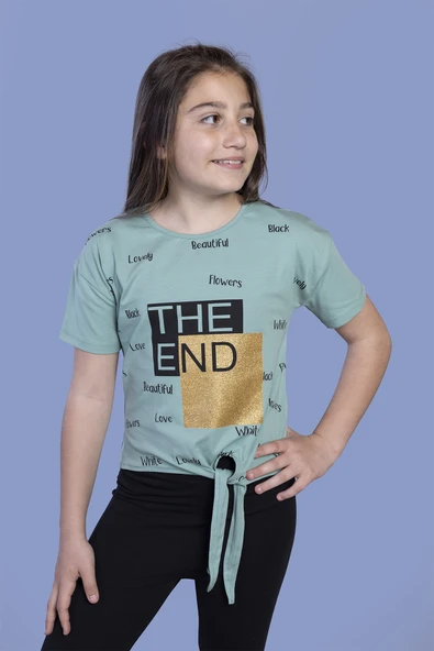 Toontoy Kız Çocuk Komple Baskılı Bağlama Detaylı Tişört - 3