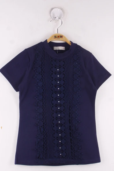 Toontoy Kız Çocuk Dantelli İnci İşlemeli Okul Tişört