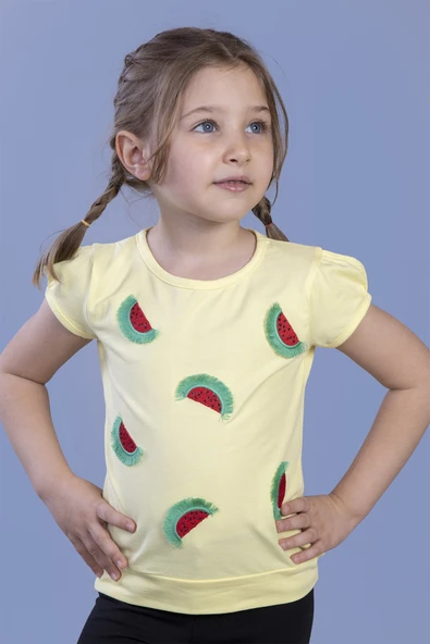 Toontoy Kız Çocuk Karpuz Nakışlı Tişört - Resim 2