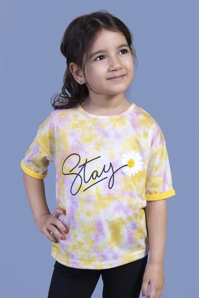 Toontoy Kız Çocuk Batik Desenli Baskılı Tişört - 5