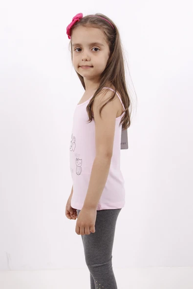Toontoy Kız Çocuk Kedi Baskılı Atlet - 5