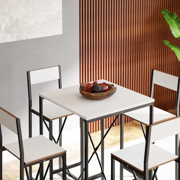 Eportatif 4 Kişilik Bar Masa Sandalye Seti Mutfak Yemek Masası Takımı Beyaz 1576 - 3