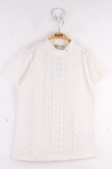 Toontoy Kız Çocuk Dantelli İnci İşlemeli Okul Tişört - 5