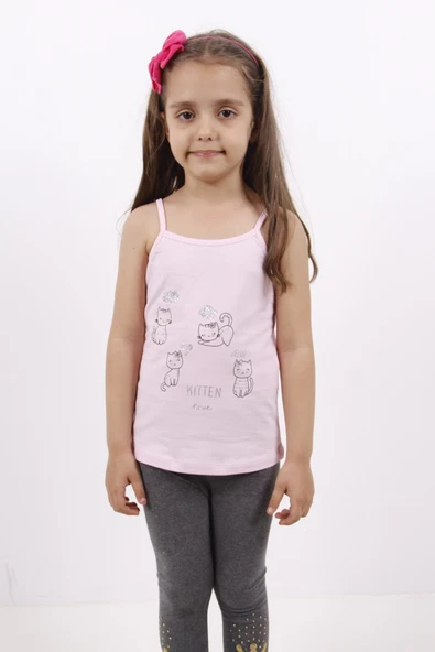 Toontoy Kız Çocuk Kedi Baskılı Atlet - 4