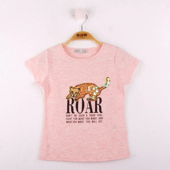 Toontoy Kız Çocuk Leopar Baskılı Pullu Tişört