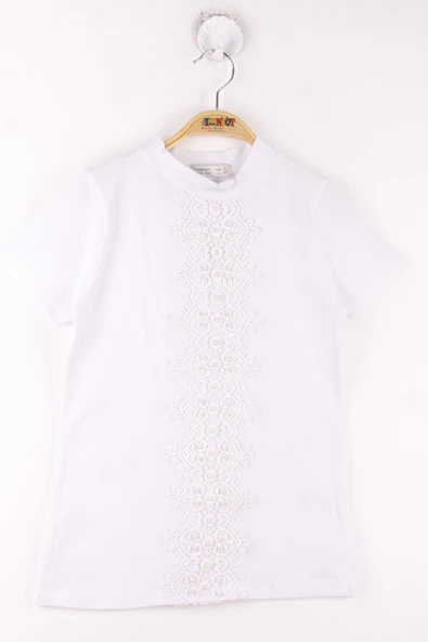 Toontoy Kız Çocuk Önü Dantelli Okul Tişört - 3