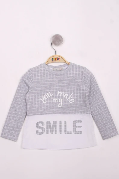 Toontoy Kız Çocuk Kareli Kumaşlı Smile Baskılı T-Shirt - 12