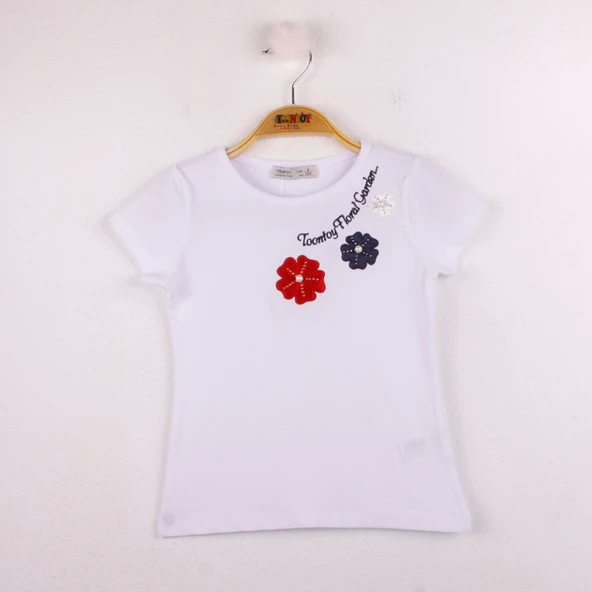 Toontoy Kız Çocuk Çiçek Nakışlı Tişört - 9