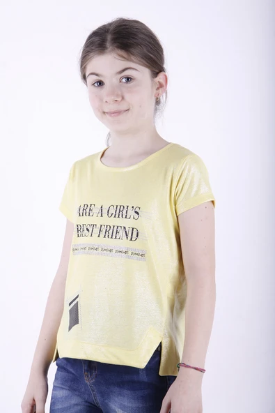 Toontoy Kız Çocuk Best Friend Baskılı Taş Detaylı Tişört - 2