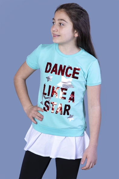 Toontoy Kız Çocuk Dance Pul Nakışlı Tişört - 5