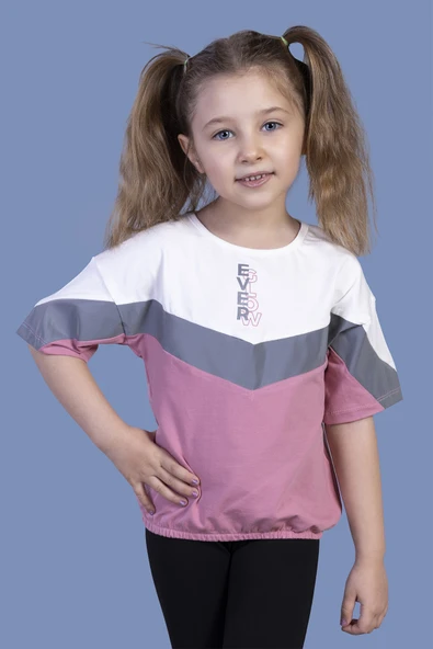 Toontoy Kız Çocuk Reflektör Detaylı Garnili Tişört - 7