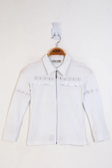 Toontoy Kız Çocuk Fermuar Kapatmalı Güpür Detaylı Tişört - 2