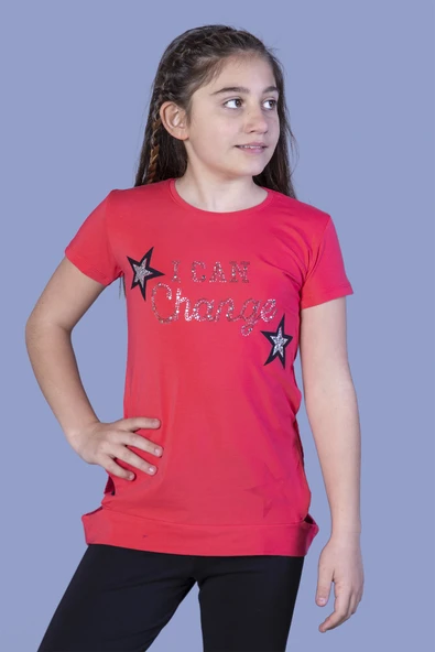 Toontoy Kız Çocuk Yıldız Baskılı Taş İşlemeli Tişört - Resim 8