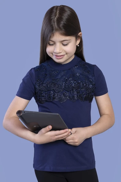 Toontoy Kız Çocuk Önü Çiçek Dantelli T-Shirt - 3