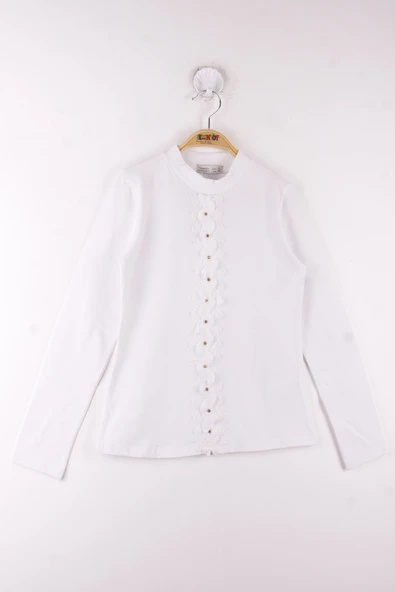 Toontoy Kız Çocuk Önü Dantelli Taşlı Okul Tişört - 6