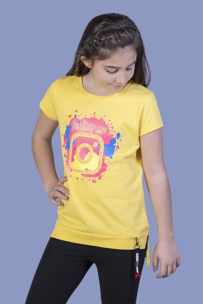 Toontoy Kız Çocuk Renkli Instagram Baskılı Tişört - 10