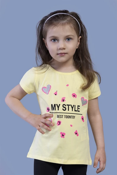 Toontoy Kız Çocuk Kalp Baskılı Tişört