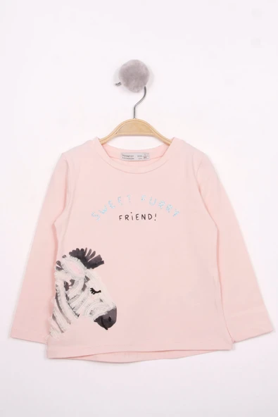 Toontoy Kız Çocuk Zebra Baskılı Nakışlı T-Shirt