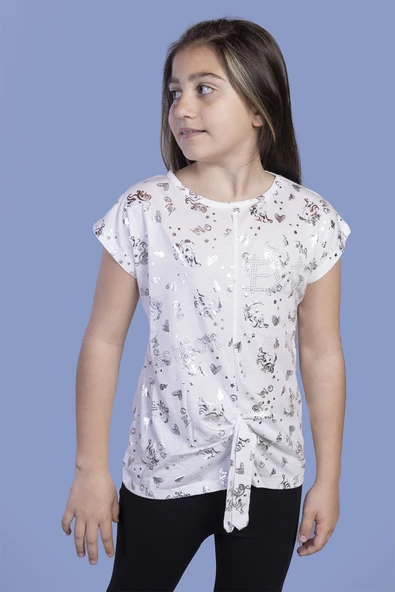 Toontoy Kız Çocuk Varak Baskılı Tişört - 6