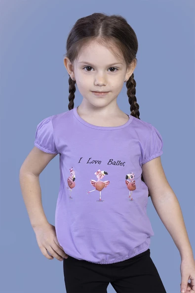 Toontoy Kız Çocuk Lastikli Büzgü Detaylı Baskılı Tişört - 9