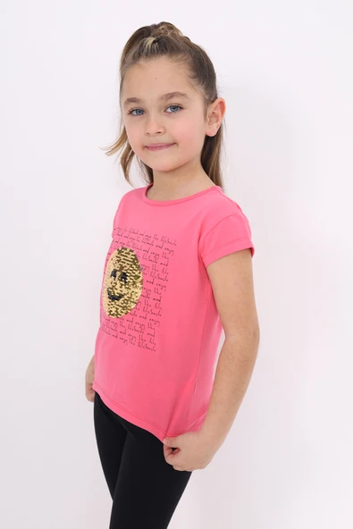 Toontoy Kız Çocuk Gülen Yüz Pullu Nakış Tişört - Resim 12