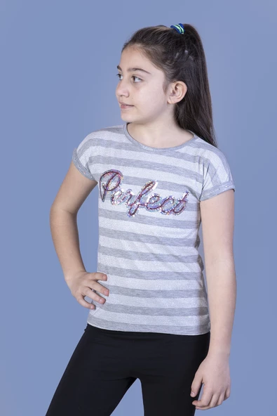 Toontoy Kız Çocuk Perfect Nakışlı Kolları İnci Detaylı Tişört - 4