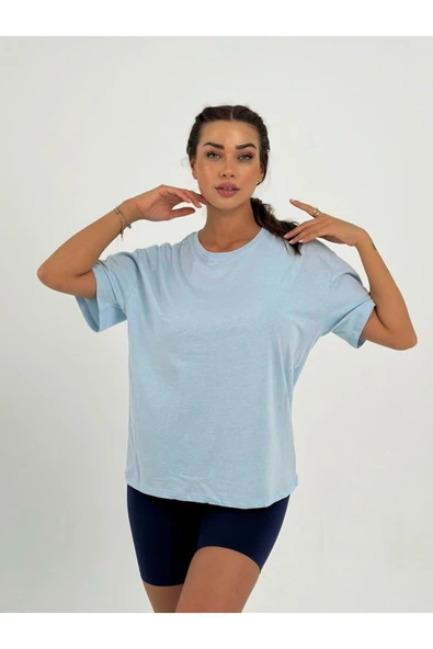 Baskısız Basıc Pamuklu Oversize T-shirt - 12