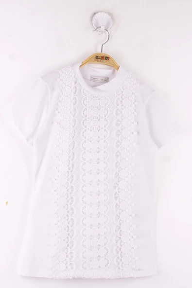Toontoy Kız Çocuk Dantelli İnci İşlemeli Okul Tişört - 8
