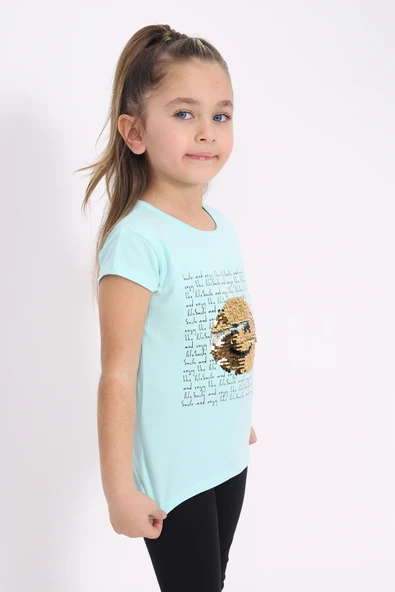 Toontoy Kız Çocuk Gülen Yüz Pullu Nakış Tişört - Resim 8