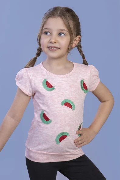 Toontoy Kız Çocuk Karpuz Nakışlı Tişört - Resim 3