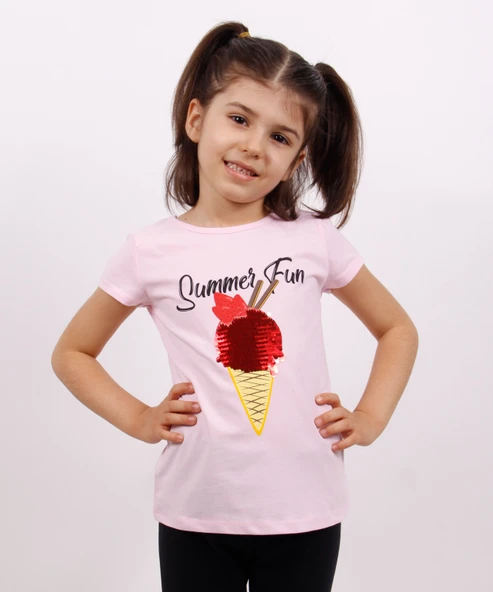 Toontoy Kız Çocuk Dondurma Baskılı Tişört - 12
