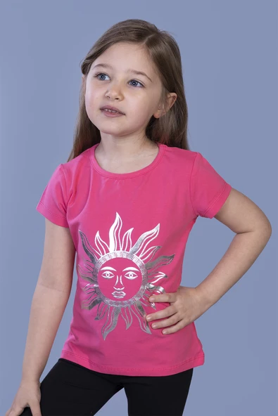 Toontoy Kız Çocuk Güneş Varaklı Tişört - Resim 5
