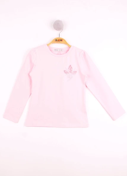 Toontoy Kız Çocuk Göğsü Çiçek Nakışlı T-Shirt - 12