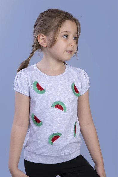 Toontoy Kız Çocuk Karpuz Nakışlı Tişört - Resim 12