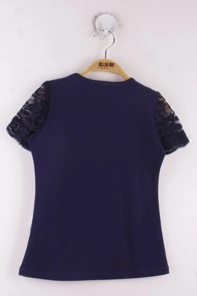 Toontoy Kız Çocuk Dantelli İnci İşlemeli Okul Tişört - 2